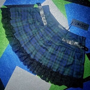 Widow: Midnight Study Blue/Green Plaid Pleated Mini Skirt Sz XS BNWT Dolls Kill